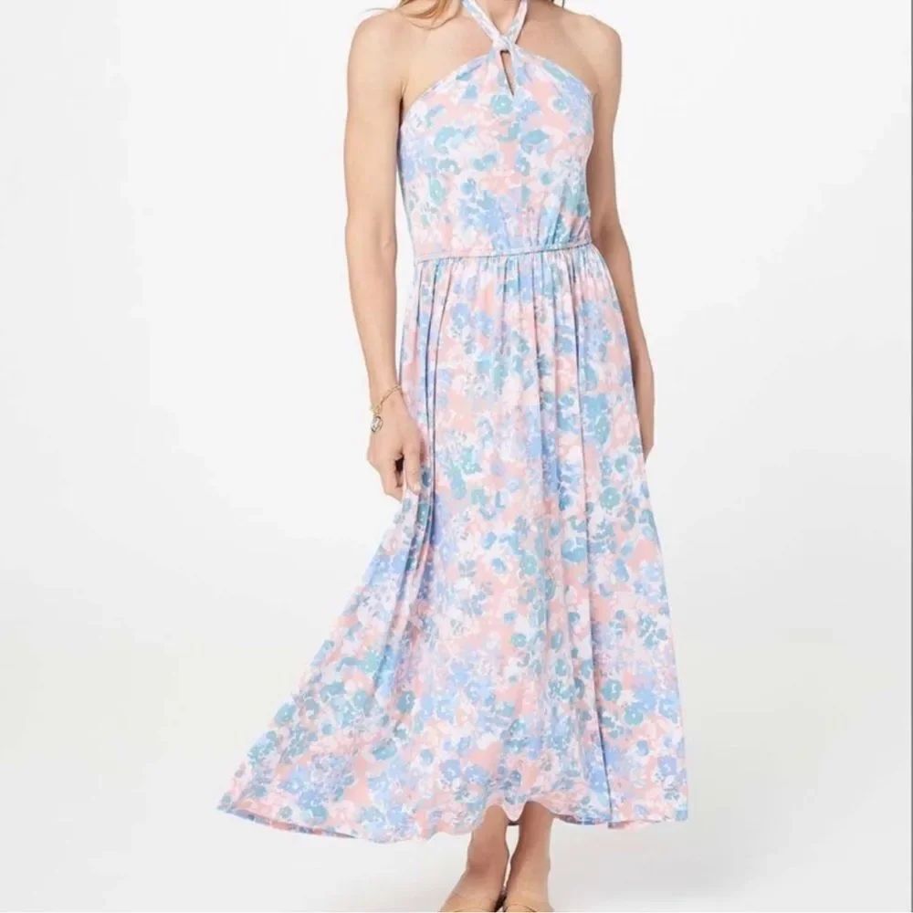 Jason Wu Bright Coral Floral City Halter Maxi Dress Elastic Waist XL